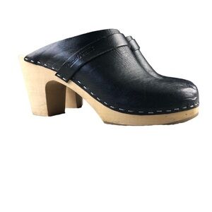 Swedish Hasbeens Free People Black Leather Clogs
